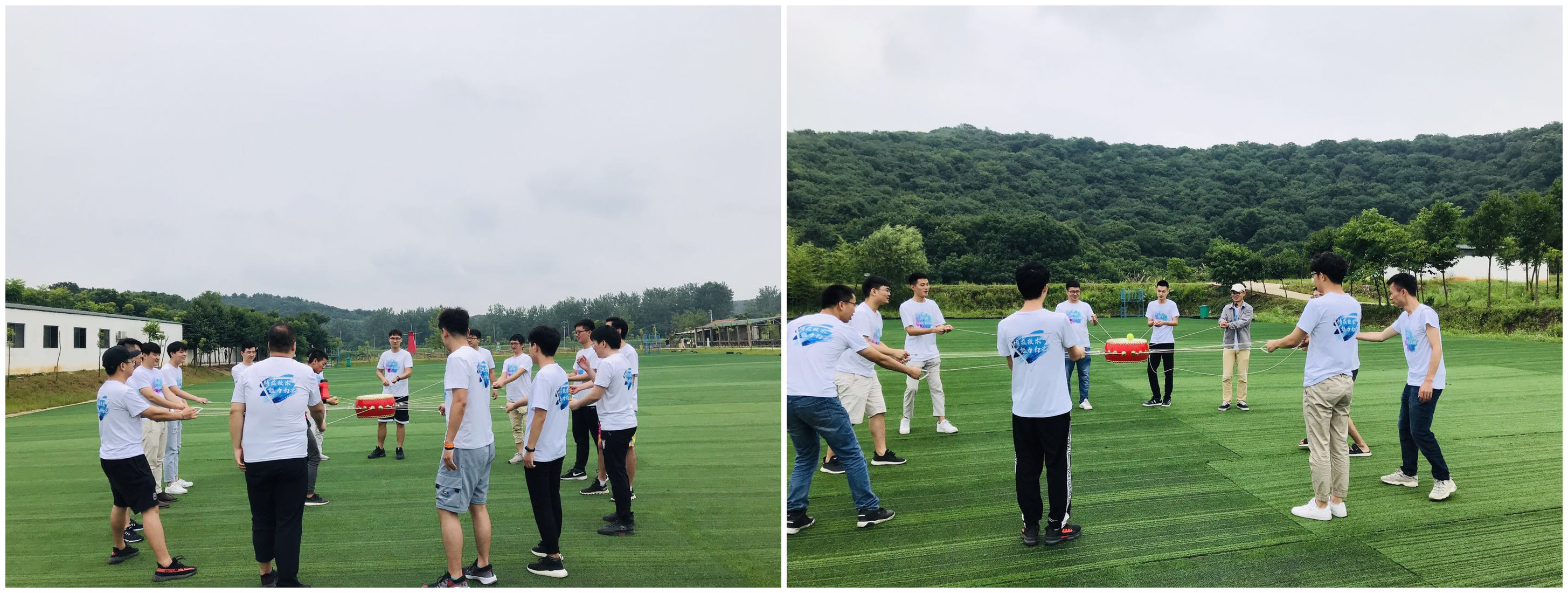 武汉公司出游员工拓展击鼓颠球